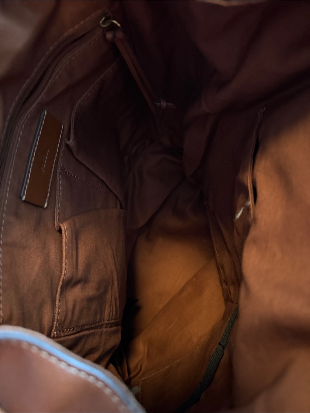 Leather Drawstring Backpack - Brown - Picture 5 of 5